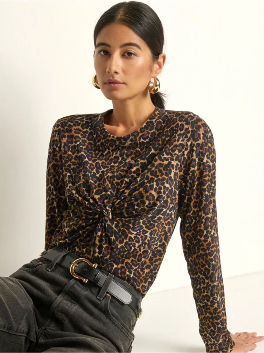 Nation LTD Marion Twist Front Tee - Winter Leopard NWT $140